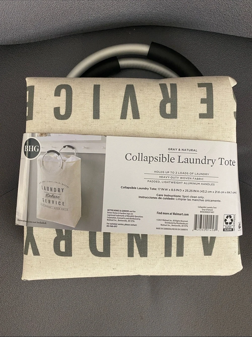 Better Homes And Gardens Gray & Natural Collapsible Laundry Tote